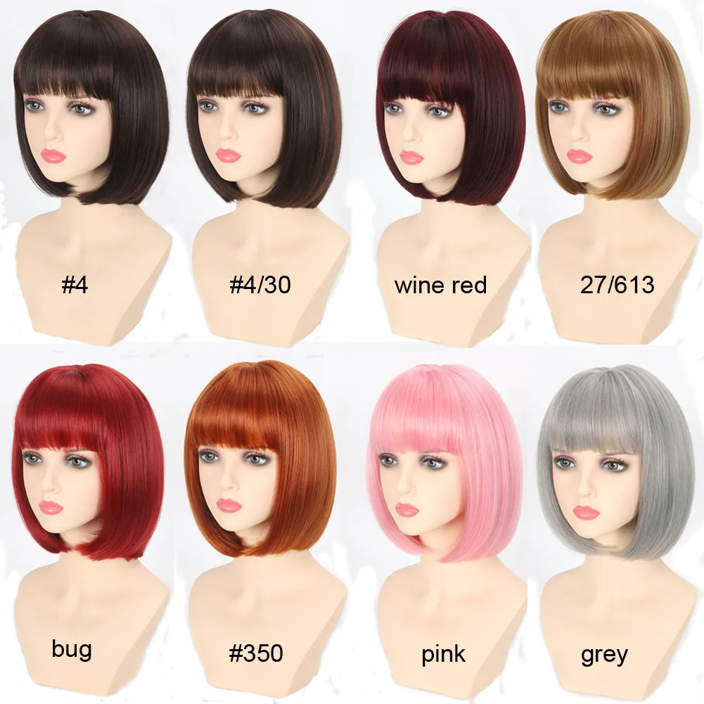 TOMO Short Bob Wig With Bangs 12 inch Straight Bob Synthetic Wigs Heat Resistant Fiber Colorful Wigs For Cosplay Party Daily Use