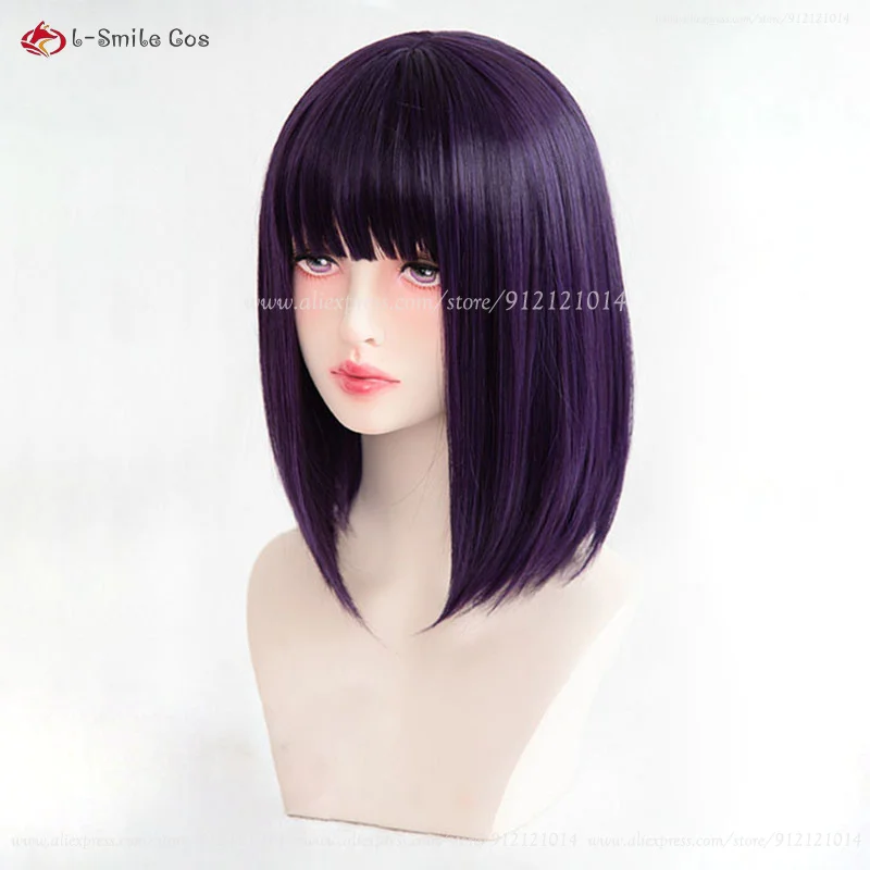 Peluca corta de Anime Marin Kitagawa para mujer, cabellera sintética resistente al calor, color morado oscuro, Cosplay de kueves Shizuku, peluca de fiesta con gorro