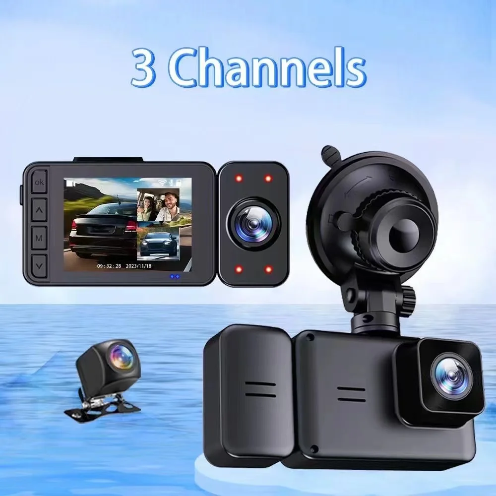 

HD wifi version car recorder three lens front inside rearview mirror three record camera