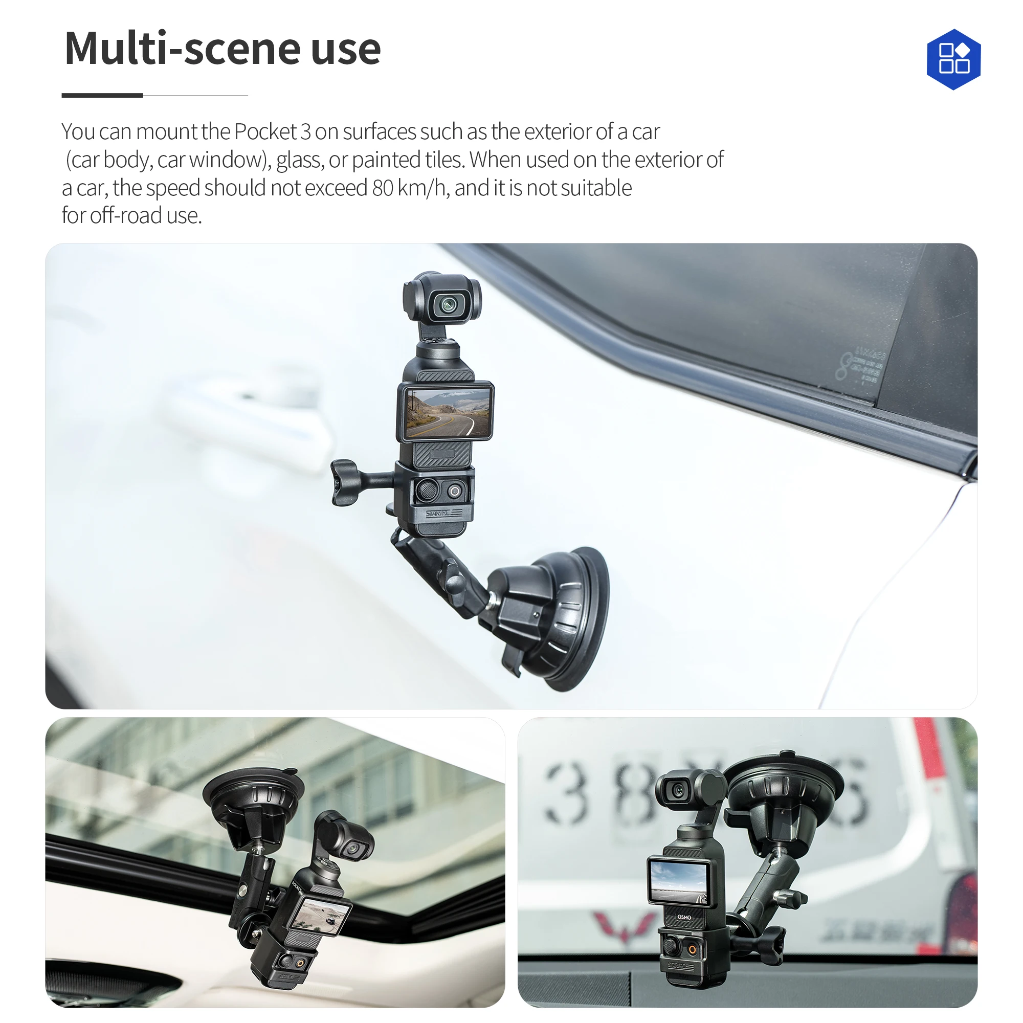 STARTRC Suction Cup Mount for DJI Pocket 3 Car Glass Sucker Stable Powerful Vacuum Suction Cup for Osmo Pocket 3 Accessories