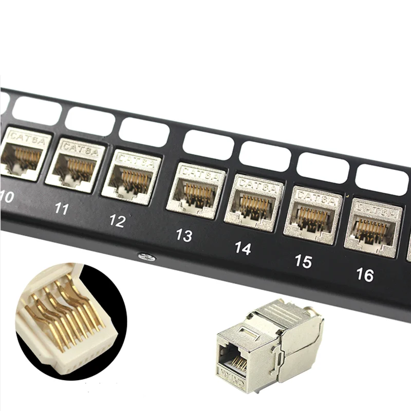 Cat6A لوحة التوصيلات وحدات-24 منافذ-1U-شاشة-لوحدات كيستون-19 بوصة رف-أسود (+ 24 قطعة RJ45 الجمعية)