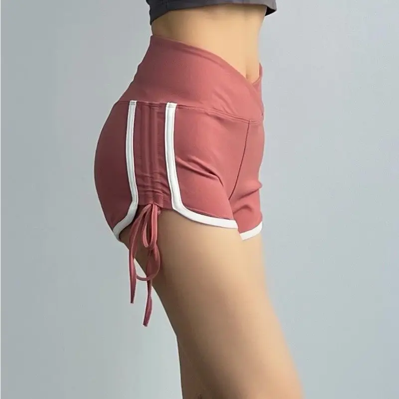

Шорты с высокой талией для женщин, шорты для похудения, шорты с подолом и шнурком, персиковые ягодицы для фитнеса и спорта, шорты