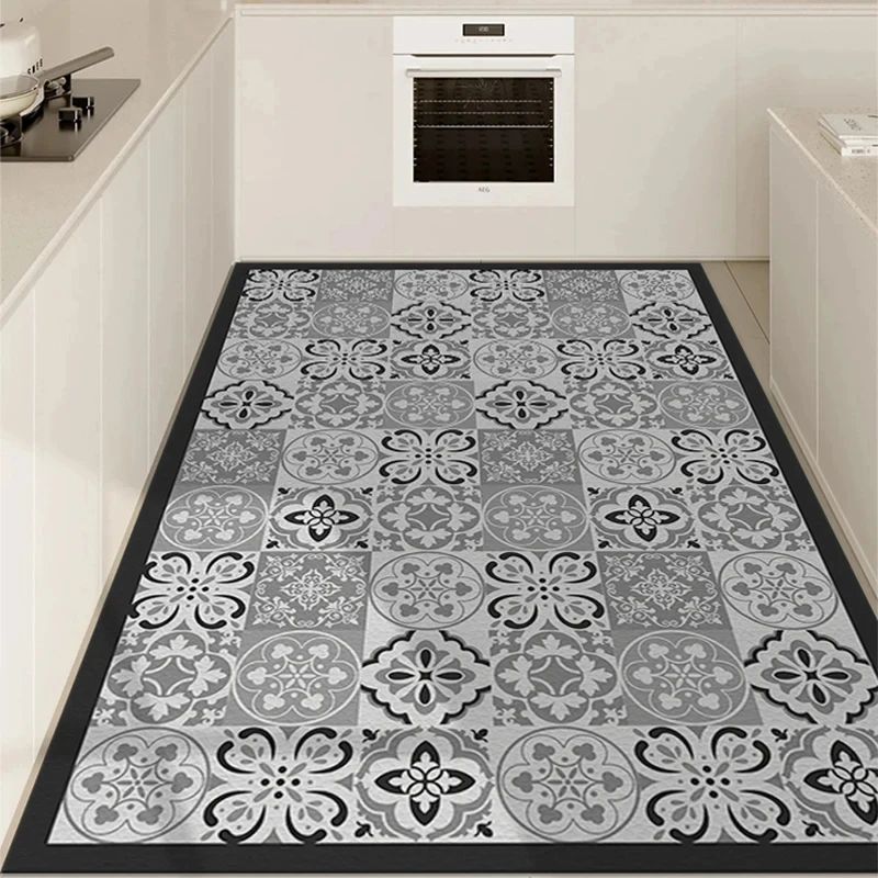 Retro Tile Pattern Floor Mat Kitchen Accessories Large Area Non-slip Carpet Mats Home Decoration Luxury Rug Entrance Doormat