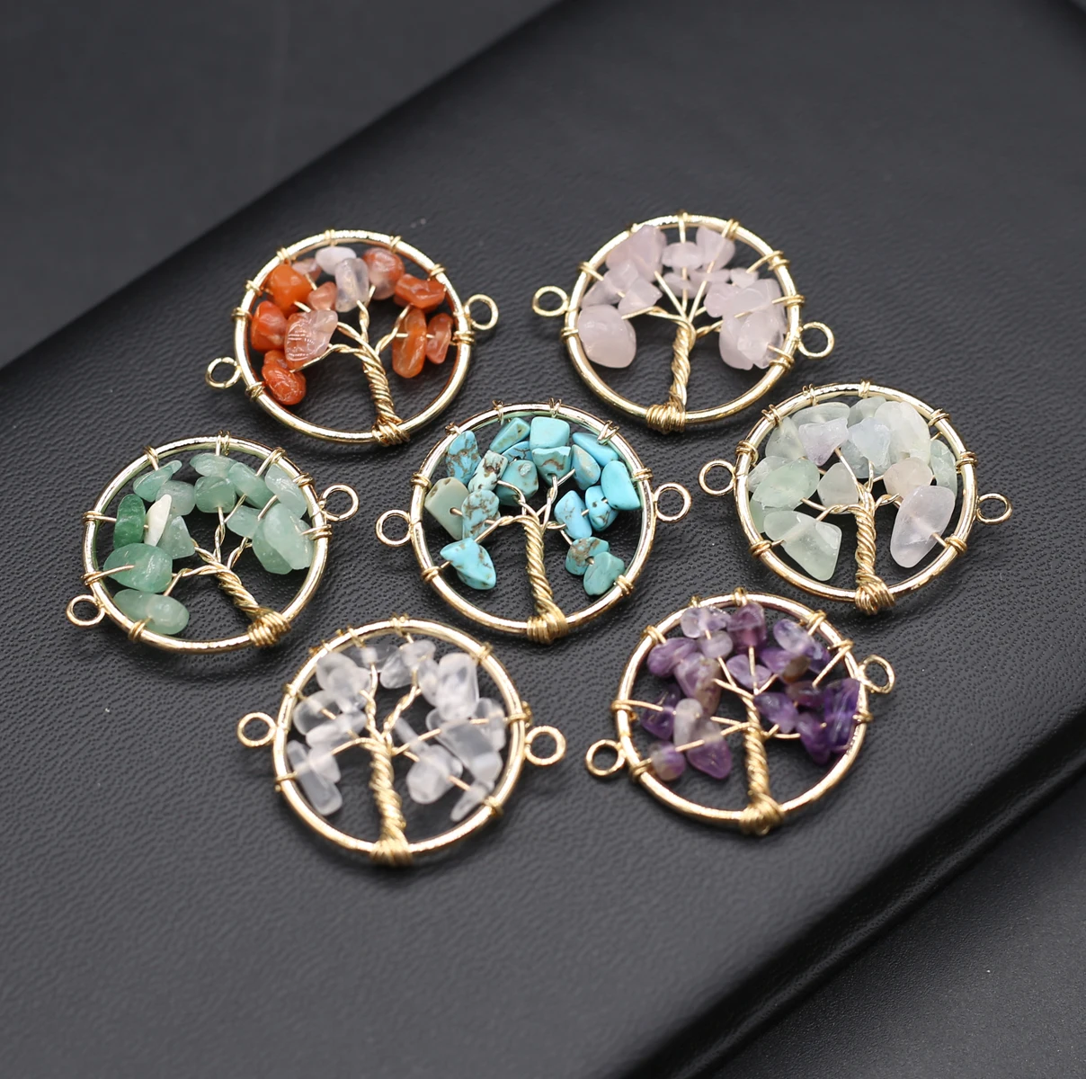 

Amethyst Rose Quartz Fluorite Natural Stone Tree of Life Connector For Jewelry MakingDIY Necklace Hanging Accessories Gift Party