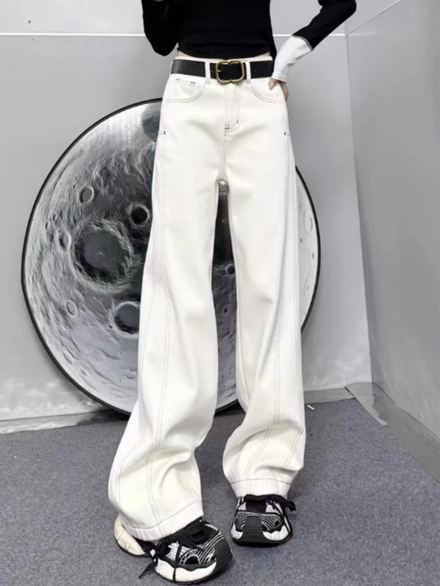 

High Waist Straight Leg Denim Jeans Women's plus Size Loose Fitting High Waist Wide Leg Pants Pear Shape Body Slimming