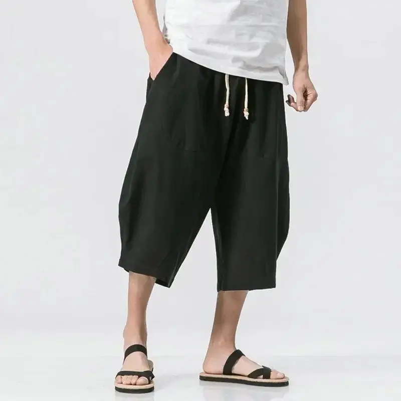 

Chinese Style Summer Men's Linen Wide Leg Trousers 2023 Straight Cut Youthful Energy Eighteen Pants