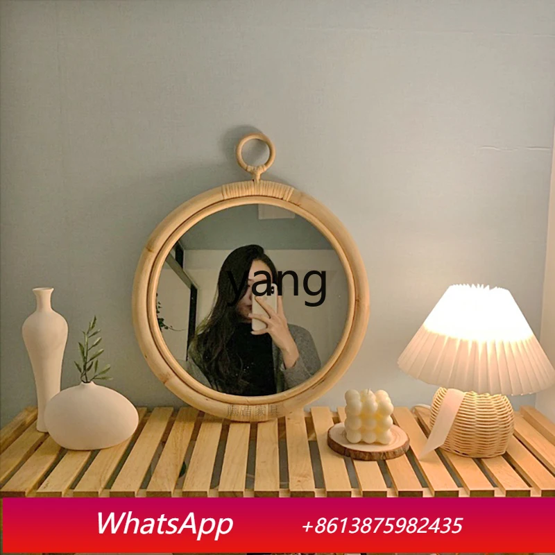 

ZYF round rattan bamboo hanging mirror porch homestay makeup mirror wall