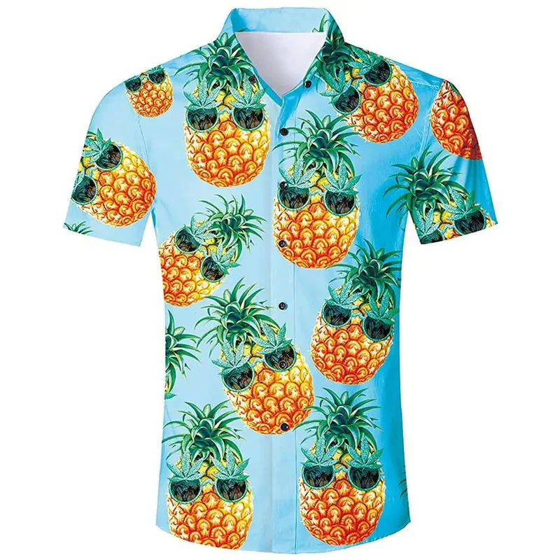 

Fashion Pineapple Pattern Hawaiian Shirt For Men Fruit 3D Printed Aloha Shirts Summer Breathable Oversized Blouses Lapel Tops