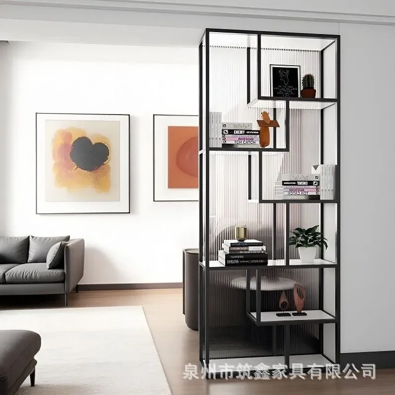 For Living Room Entry Bedroom Dining Hall Wrought Iron Screen with Changhong Water Ripple Art Tempered Glass Partition