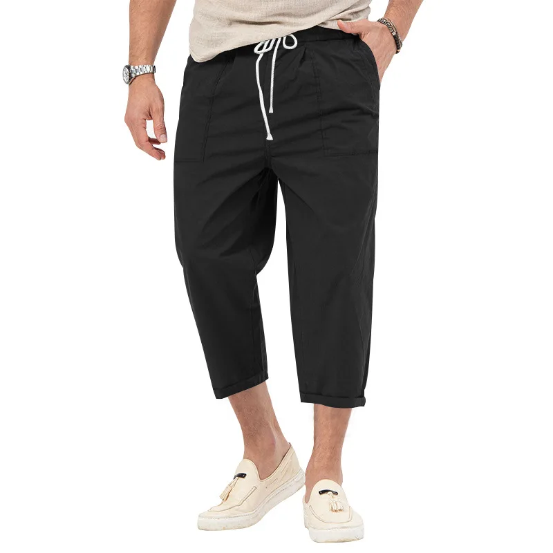 New Men's Solid Color Straight Leg Casual Pants Spring Summer Men Casual Nine-point Pants