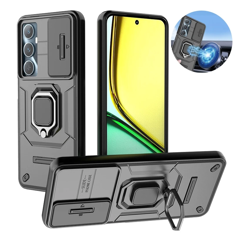 Coque per Realmi C65 custodia antiurto armatura anello magnetico copertura del supporto per Oppo Realme C65 C 65 RealmeC65 4G Slide Camera Funda