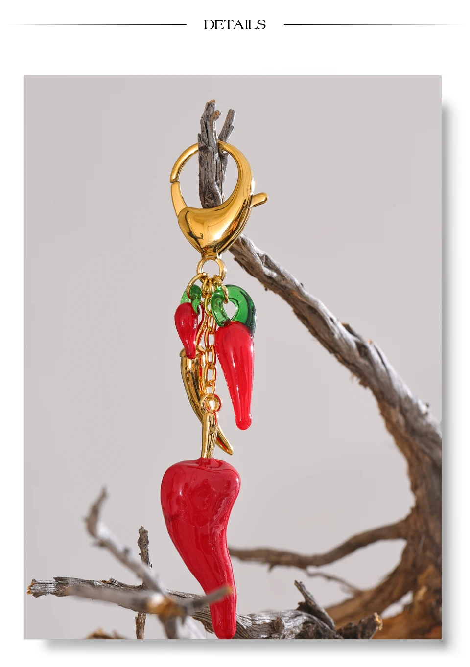 Yhpup Exklusives Design, roter Chili-Schlüsselanhänger aus Emaille-Harz, Edelstahl, Handtaschenanhänger, Schlüsselanhänger, Urlaubsschmuck, Geschenk – Detail 7