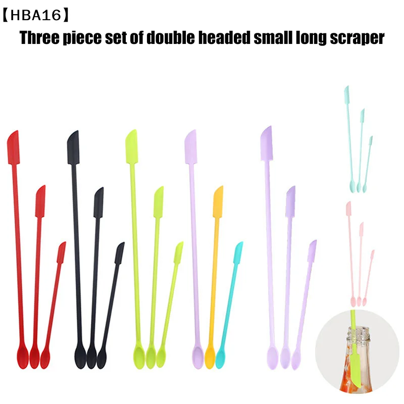 〔HBA16〕Zestaw 3 sztuk mini szpatułek silikonowych do butelek kosmetycznych, dwustronne szpatułki do pieczenia, dwufunkcyjne szpatułki do dżemu, głębokie szpatułki do butelek, zestaw łyżek