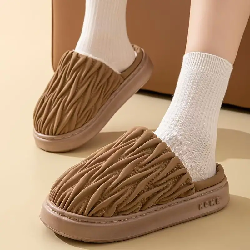 

2026 Winter Indoor Padded Warm Slippers For Women Comfortable Soft Sole Quiet Waterproof And Anti-Slip Cotton Shoes