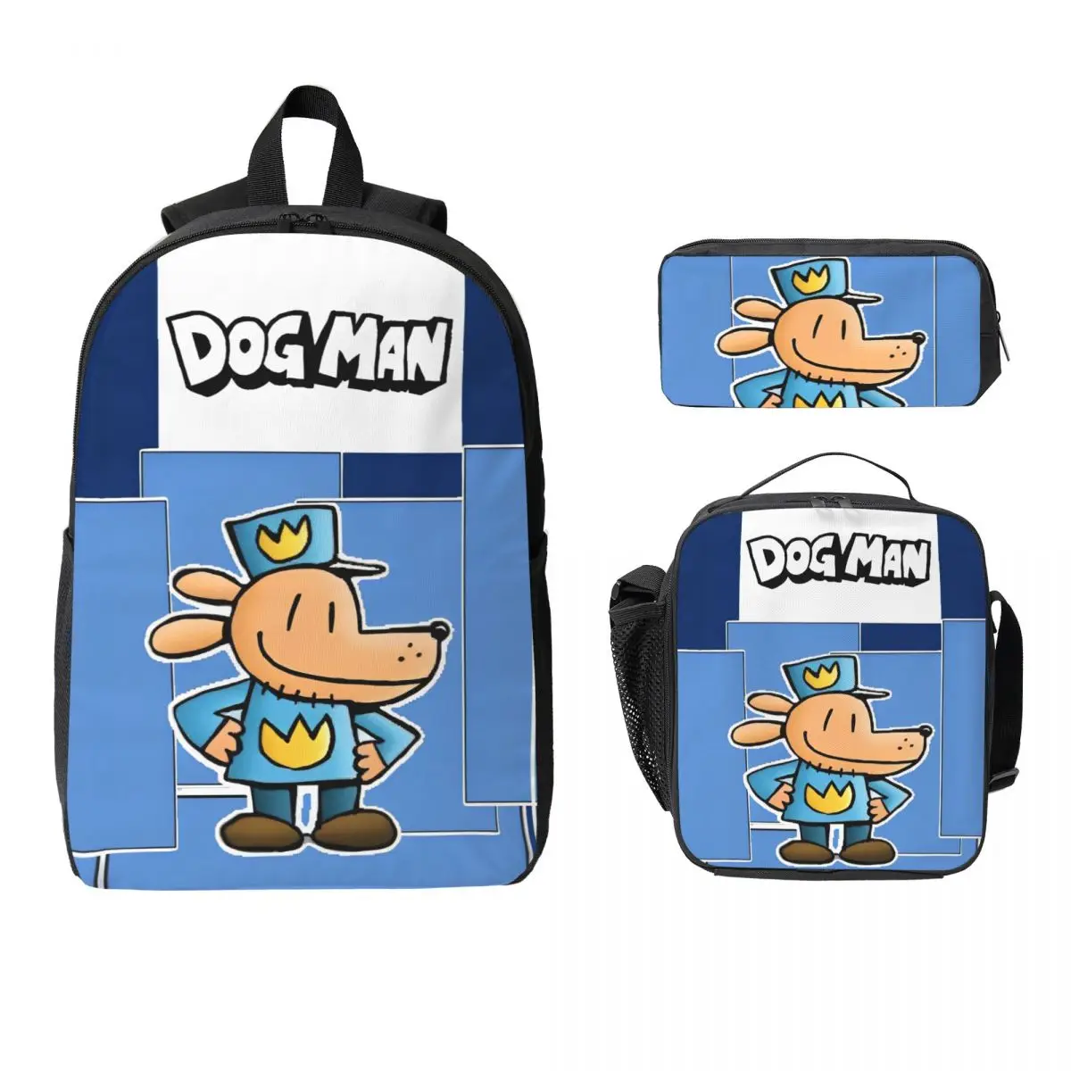 

3Pcs Dog Man Backpack Set for Children Pencil Boxes Bookbag Sets with Lunch Box For School Students Knapsack