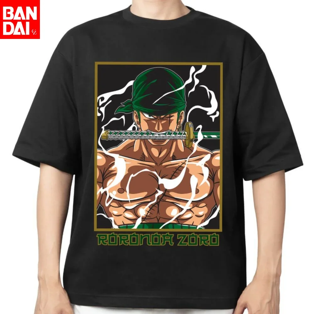 One Piece Herren T-Shirt Streetwear Anime Grafik Oversized Kurzarm Casual Alltagskleidung Roronoa Zoro Shirtless Sword Bandana