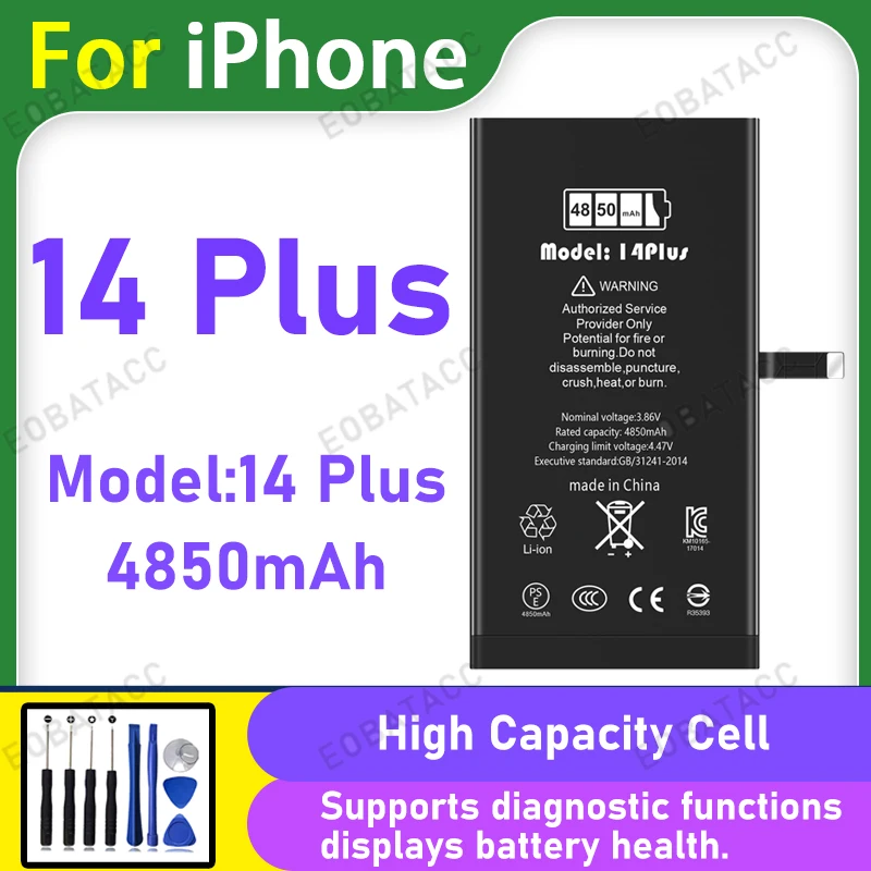 4850mAh Diagnostic Battery With Genuine Part Number Display No Pop-Up Message For iPhone14 Plus High Quality Replacement