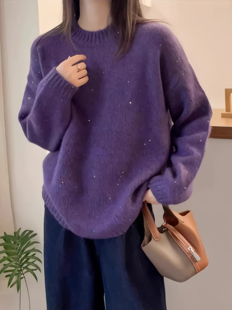 

Женский вязаный свитер Long Sve round Ne, мягкий, уютный, свободный крой, весна-осень, новый топ для мамы, элитный ощущение