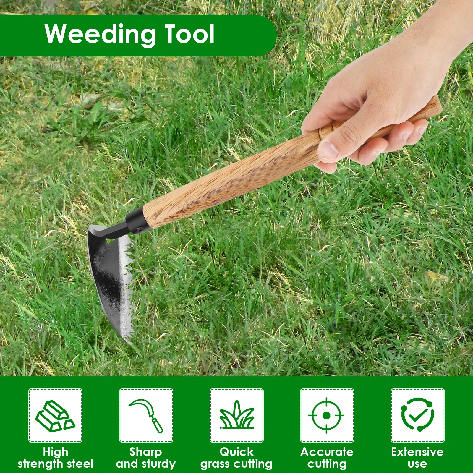 2Pcs Weeding Sickle Steel Grass Sickle with Incisive Blade Manual Sickle Hoe Gardening Tools Lightweight Weeding Grass Sickle