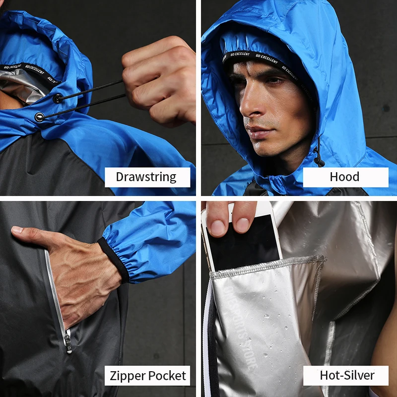 VANSYDICAL Gym Clothing Set Men Women Zipper Hooded Sportswear Running Fitness Training Weight Loss Sweating Sauna Sports Suit