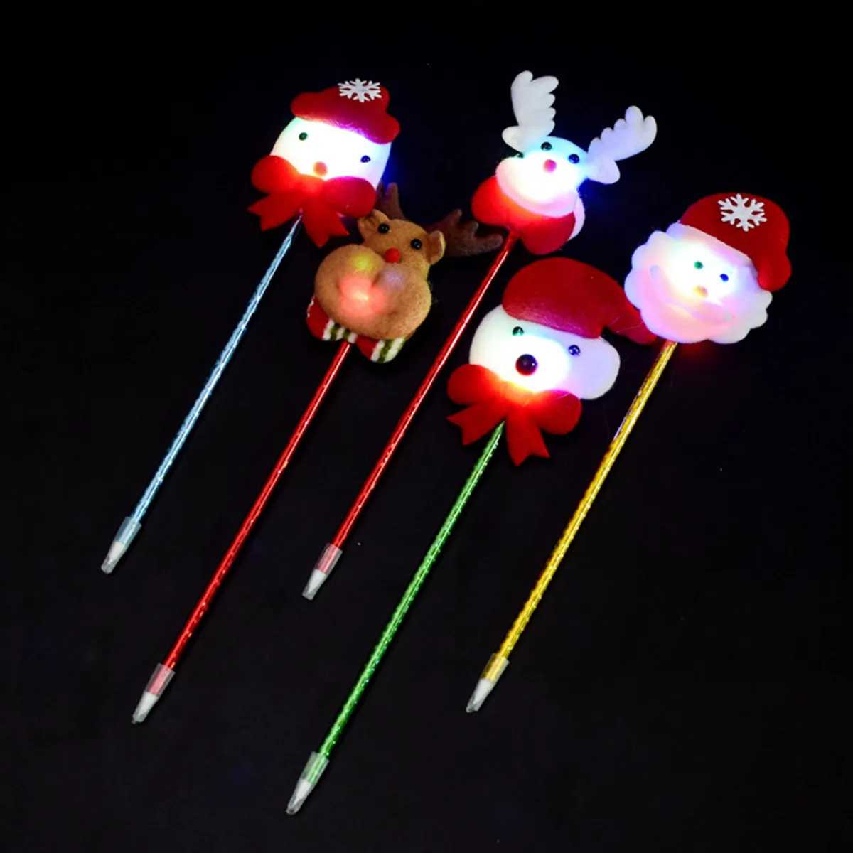 5Pcs Funny LED Pens Santa Claus Christmas Luminous Writing Pens Party Props Festival Beach Creative Gift