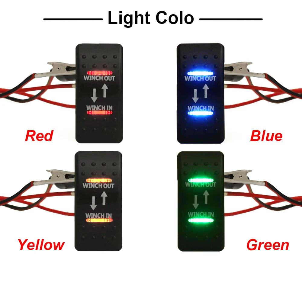 12V 20A 7-Pin Rocker Switch Winch In Winch Out (ON)-OFF-(ON) Rocker Switch Momentary LED  Momentary Switch Blue Red Yellow Green