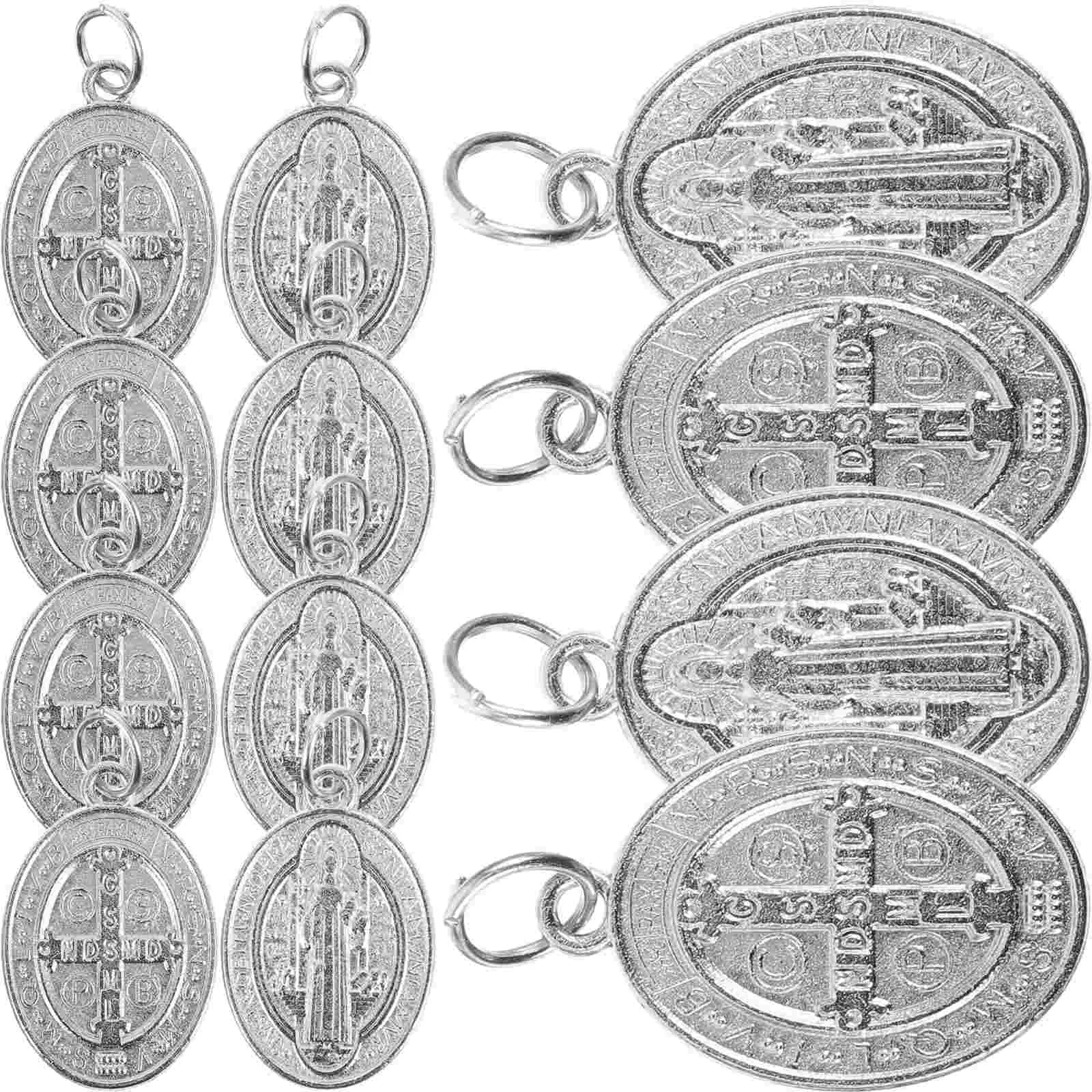 50 Pcs Metal Holy Pendant Charms Jewelry Making St Benedict for Medal Crafting