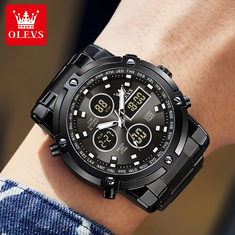 OLEVS Luxury Electronic Watches for Men Stainless Steel Waterproof Watches Alarm Chronograph Calendar Sports Men\'s Digital Watch