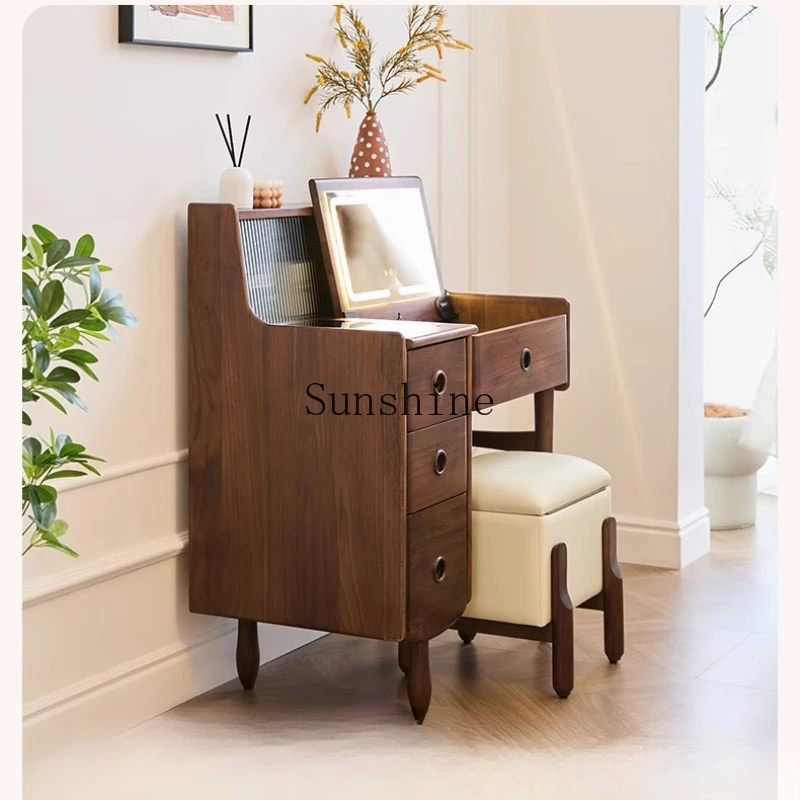 

Bedroom Black Walnut Solid Wood Dresser Storage Cabinet Integrated Flip Desk Dresser