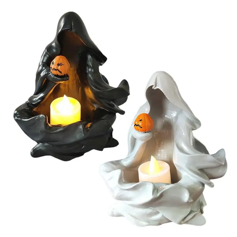 Ghost And Pumpkin Candle Holder Fun Decoration Ornaments Holding Pumpkin Ghost Figurines Halloween Decorations Candlestick