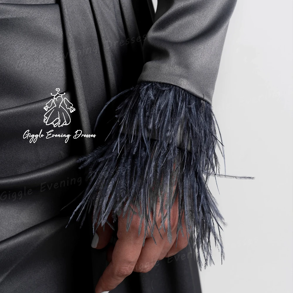 Giggle Beading and Feathers abiti da sera muslimagnades crafti, Luxury 2024, scollo a v, pieghe lunghezza del pavimento Royal elegant party gown women