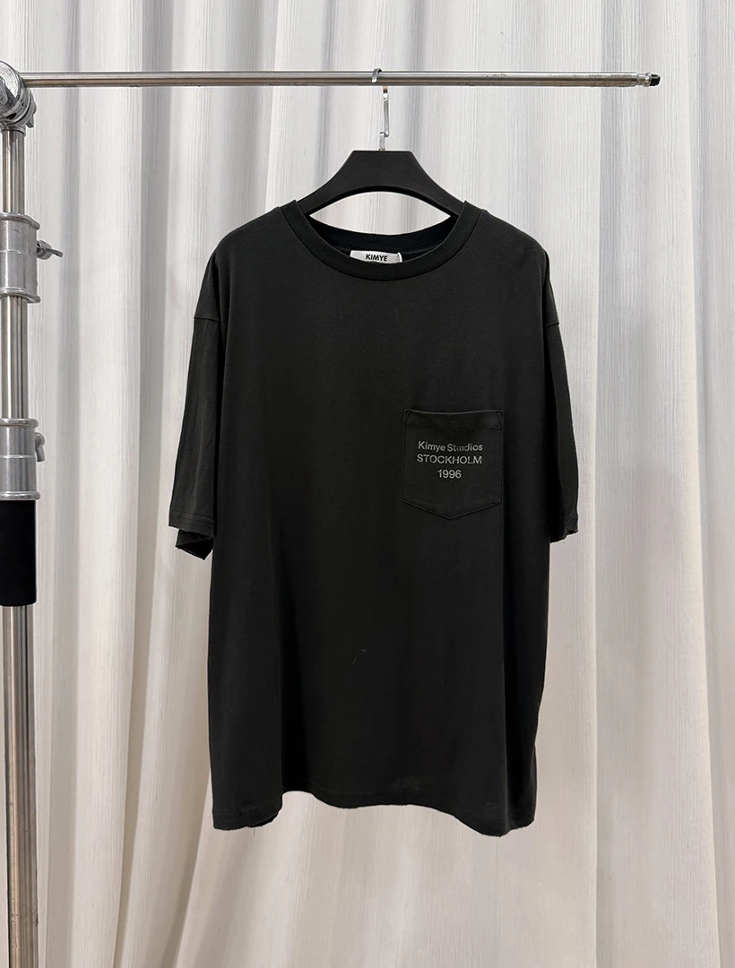 Ac Wind 25Fw Pocket Small Logo 1996 Basic Worn in Washed Loose Unisex Short Sleeve Cotton Linen Fabric T Shirt Casual Style