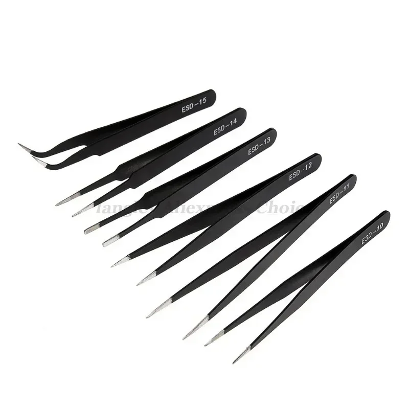 6pcs/Set Watch Repair Tools ESD Anti-Static Stainless Steel Tweezers Clamping Tool Straight Bend for Watchmaker Accessories Tool image 4
