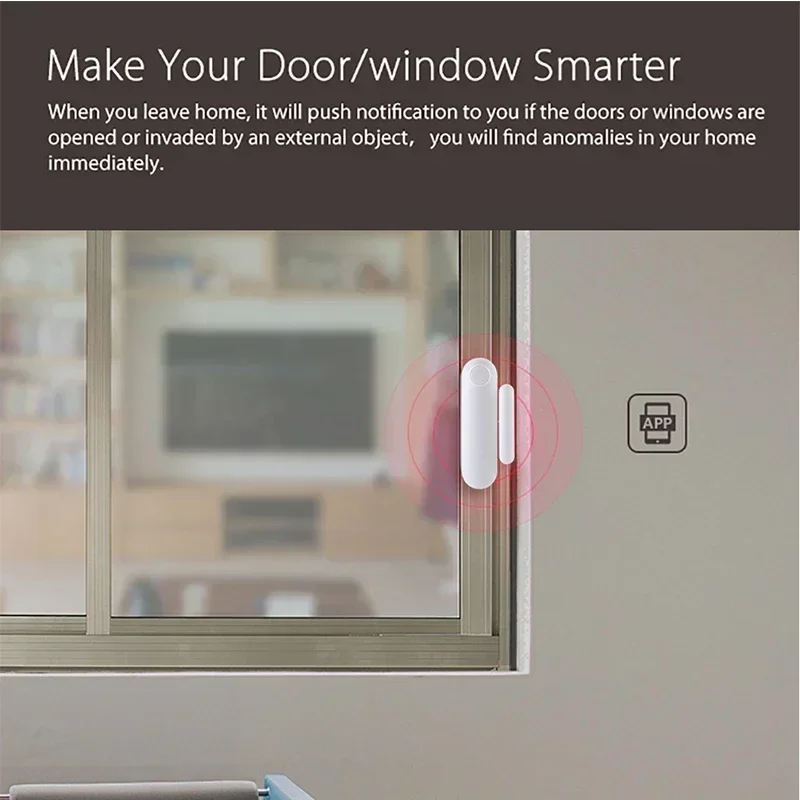 Sensor inteligente de ventana y puerta con WiFi, alerta de notificación por aplicación, Detector de seguridad de alarma para el hogar, Compatible