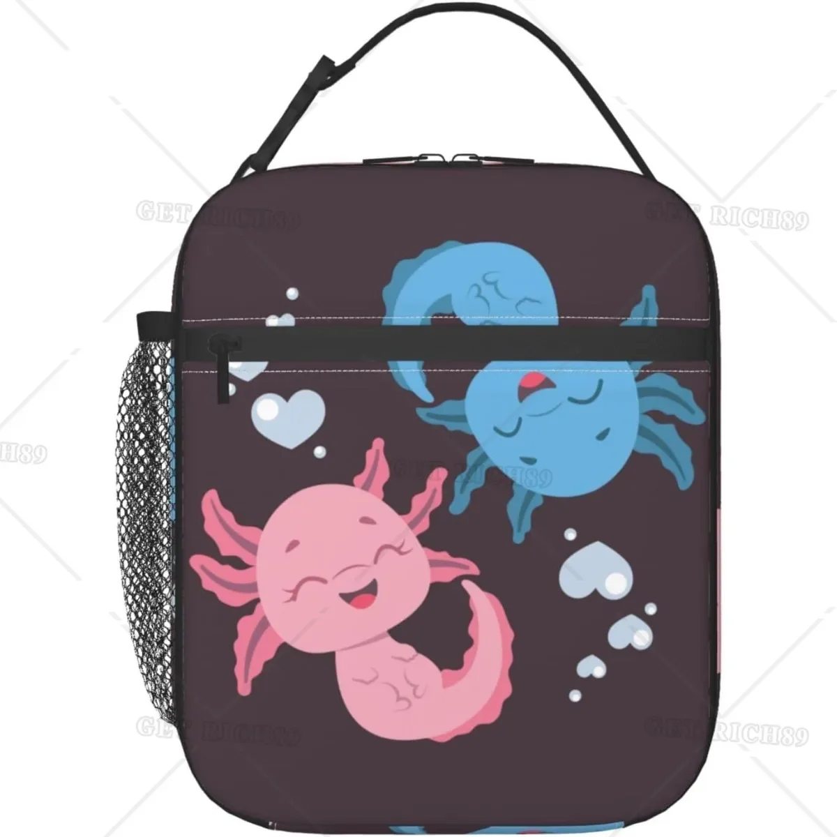 

Cute Axolotl InsulatedLunch Bag for Women Boys Girls Durable Portable Cooler Tote Bag Lunch Box with Side Pocket for Work