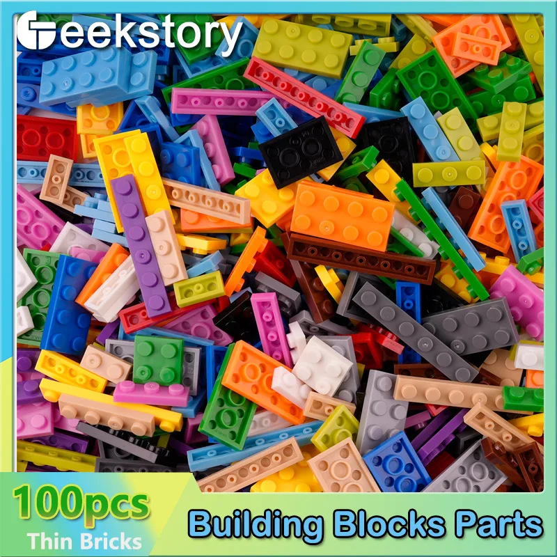 100pcs Thin Building Block Bricks Bulk Small Particles Multi Color Creative Assembling Random Specifications DIY Toys Kids Gift