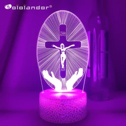 Jesus Cross 3D LED Night Light for Friends Xmas Easter Room Decor Gifts Crucifix Optical Illusion Desk Table Lamp Nightlight