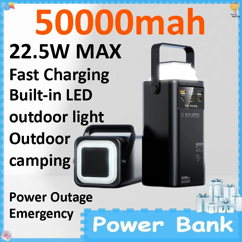 

50000mAh Large Capacity Power Bank Folding Camping Light Built-in Cable Portable Mobile Power for IPhone Android