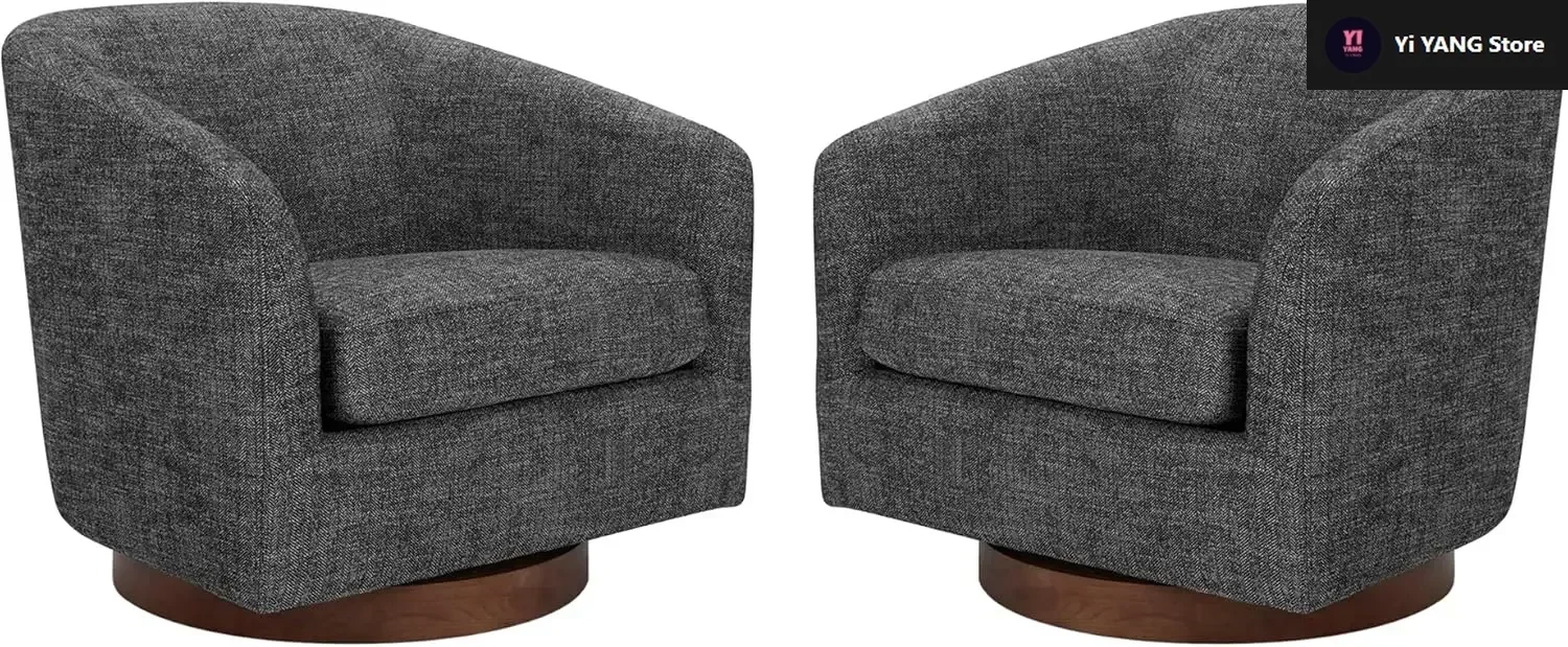 

Swivel Accent Chair, FSC Certified Upholstered Fabric Barrel Chair for Living Room Set of 2, Dark Grey