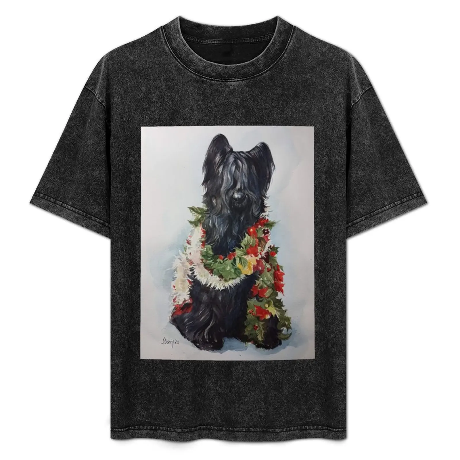 

Sweet Black Briard ready for any Holiday. Artwork was done by Joanne Backor Jarry for the Briard Club of America. T-Shirt