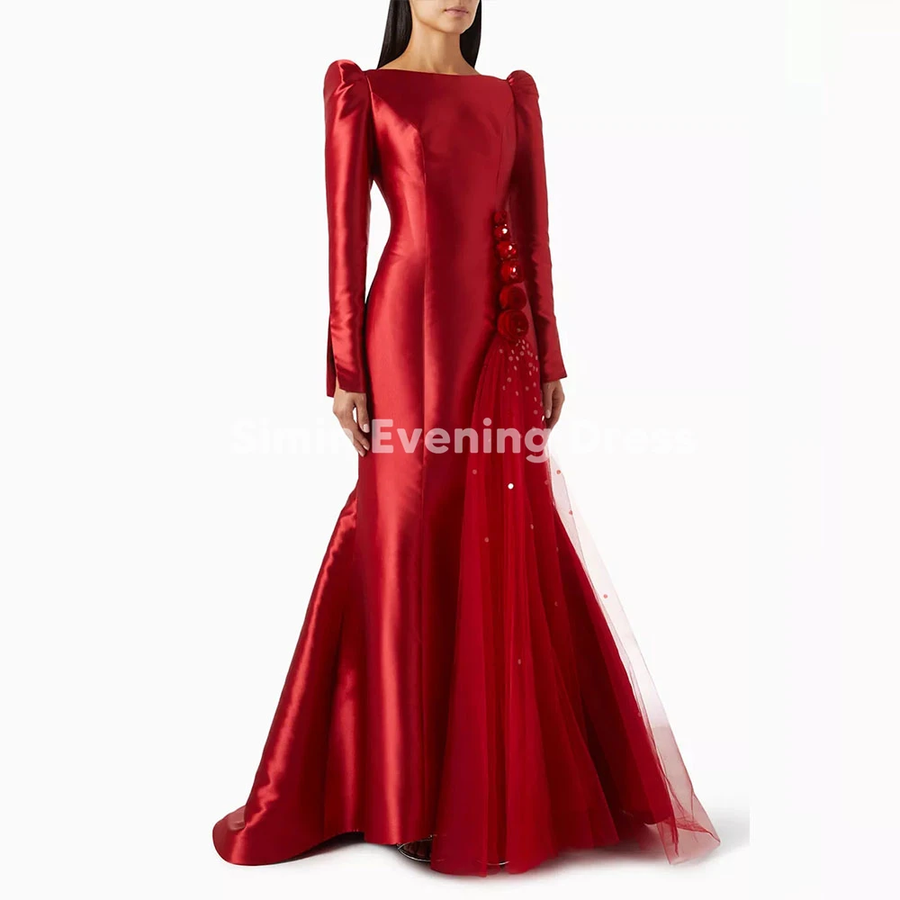 

Simin Women's O-neck Mermaid 3D Flowers Customized Evening Dresses Long Sleeves With Split Floor-Length Elegant Dresses 2025