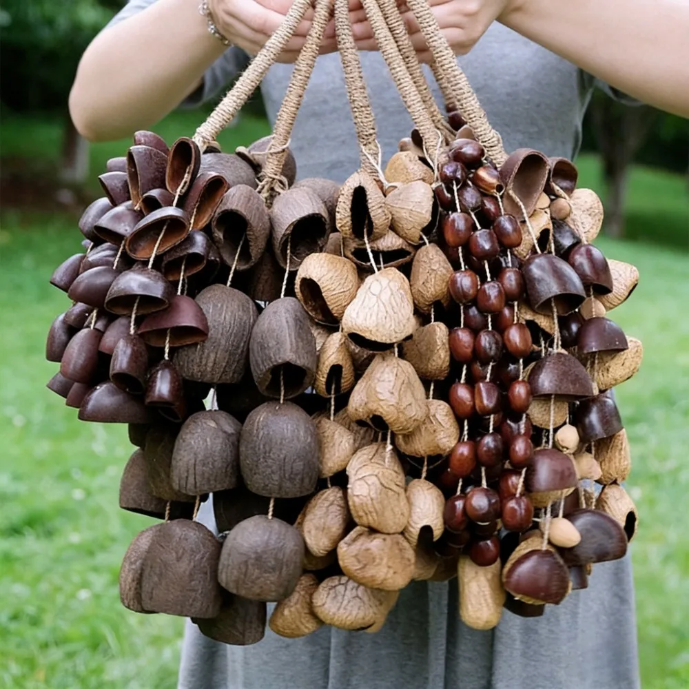 Cloche artisanale en coquille de fruit naturelle Chacha Juju Pangi Salin Pala, instrument de percussion à manivelle pour le yoga et la méditation