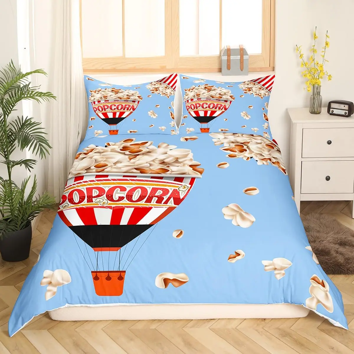 Popcorn Food Bedding Set King Queen Double Movie Theater Theme Duvet Cover Filmstrip Polyester Comforter Cover Blue Quilt Cover