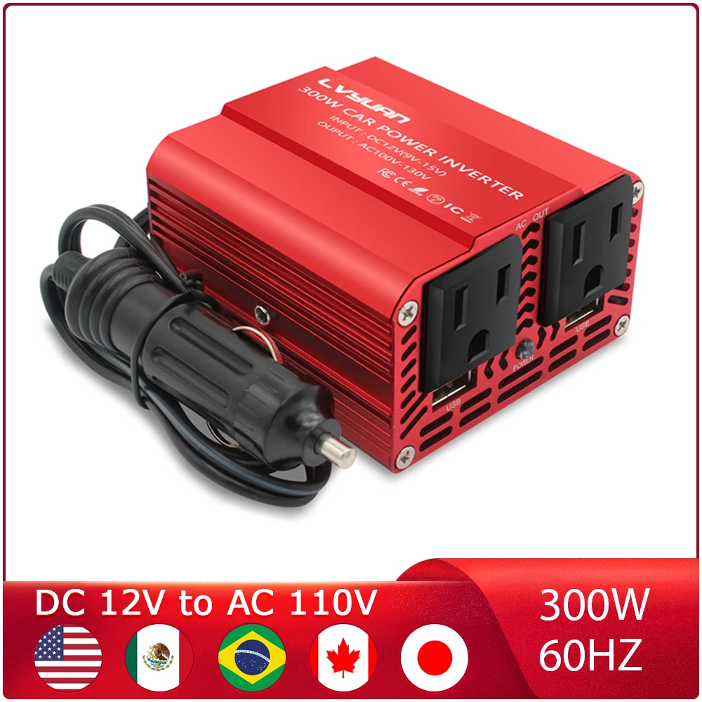 300W Car Power Inverter 12V a 110V accendisigari Plug100V convertitore di tensione USB US Socket accessori Auto