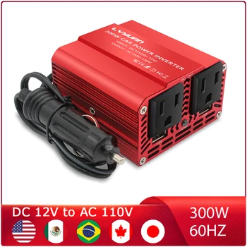 Plug100V ไฟฟ้าในรถยนต์อินเวอร์เตอร์300W 12V ถึง110V ที่จุดบุหรี่หม้อแปลงแรงดันไฟฟ้าอุปกรณ์ตกแต่งรถยนต์ USB