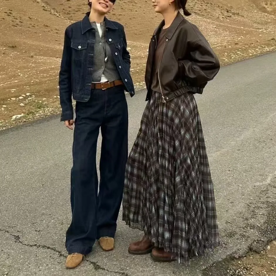 กระโปรงยาวทรงเอเอวสูงลายสก๊อตสำหรับผู้หญิง กระโปรงยาวทรงเอแบบอสมมาตรสไตล์เกาหลี กระโปรงผ้าทูลหลายชั้น กระโปรงจีบสำหรับงานปาร์ตี้