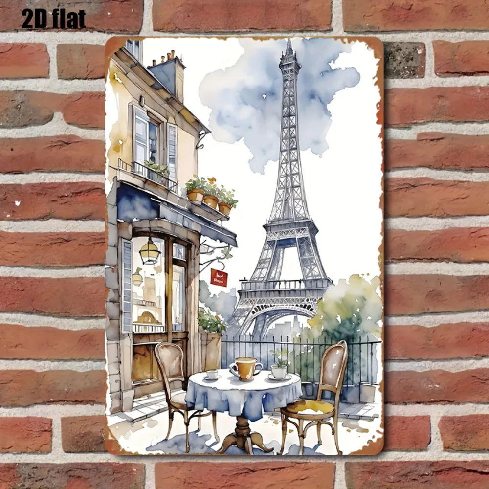 Vintage Paris Cafe Scene Metal Sign Iron 8x12 Inch Retro Wall Decor Plaque Tin Plate For Living Room Cafe