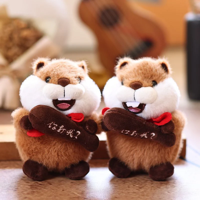 Cute Lifelike Groundhog Plush Doll Key Chain Stuffed Animal Pendant Backpack Hangings Decoration Gifts
