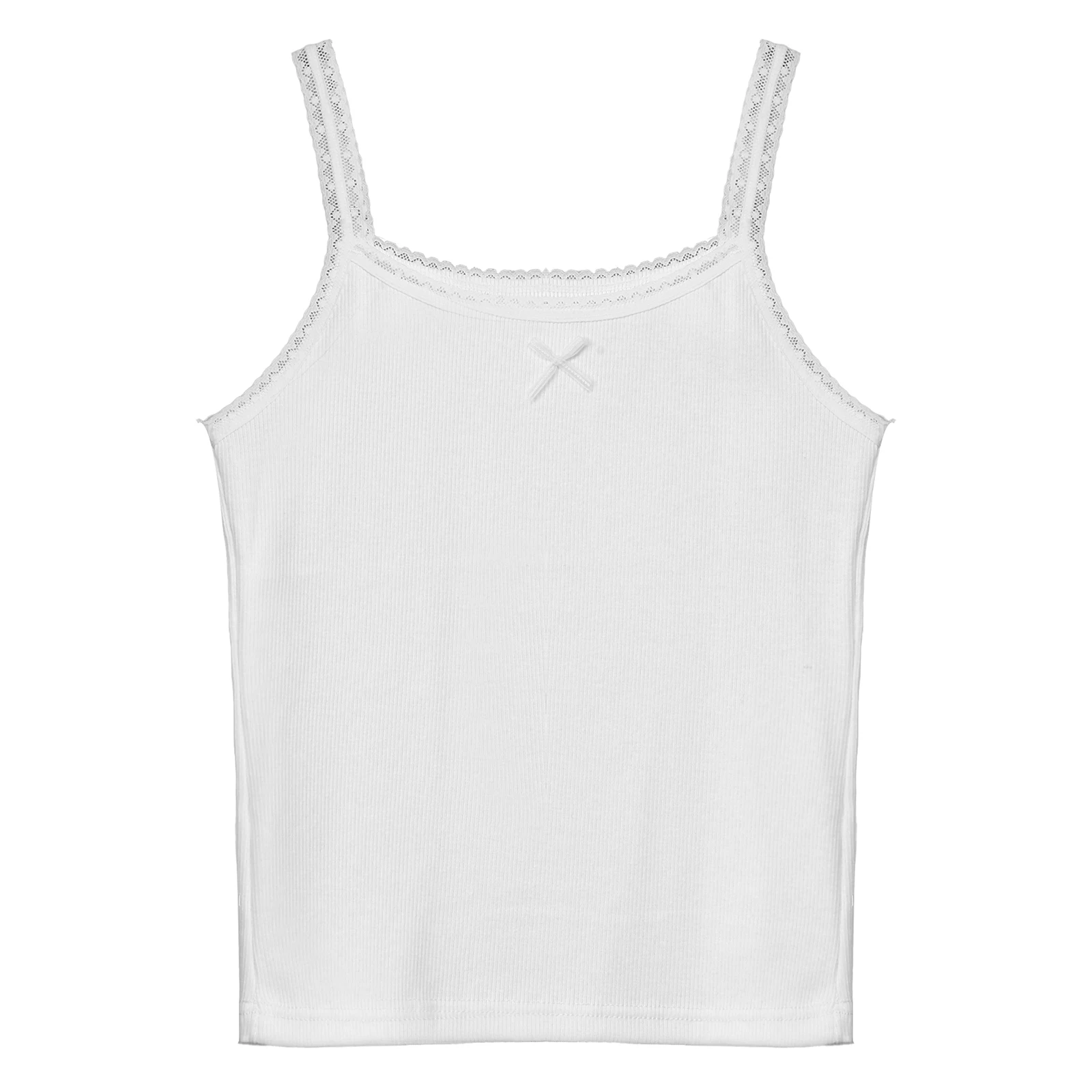 Teenage Kids Tops for Girls Lace Trim Ribbed Camisole Teens Kids Yoga Top Girls Camis Spaghetti Straps Vest Ballet Dance Clothes