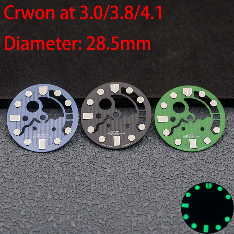 28.5mm C3 Green Luminous Hollow Out Watch Dials Fit Seiko NH36 7S26 7002 Movement SKX007 SKX009 Turtle Tuna Canned Watch Case